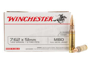 Winchester 762 NATO ammo loaded with an M80 ball full metal jacket round